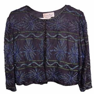 ✨ Vintage Laurence Kazar Beaded Silk Jacket XXL Paris New York Hand Beaded